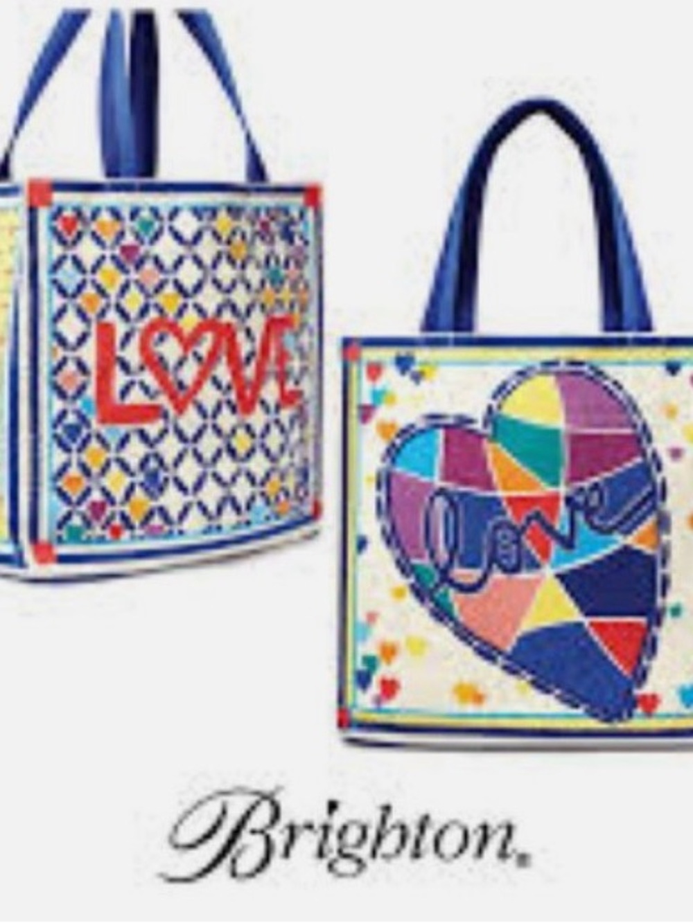 Brighton Cherished Love Canvas Multicolor Tote with Navy Handles